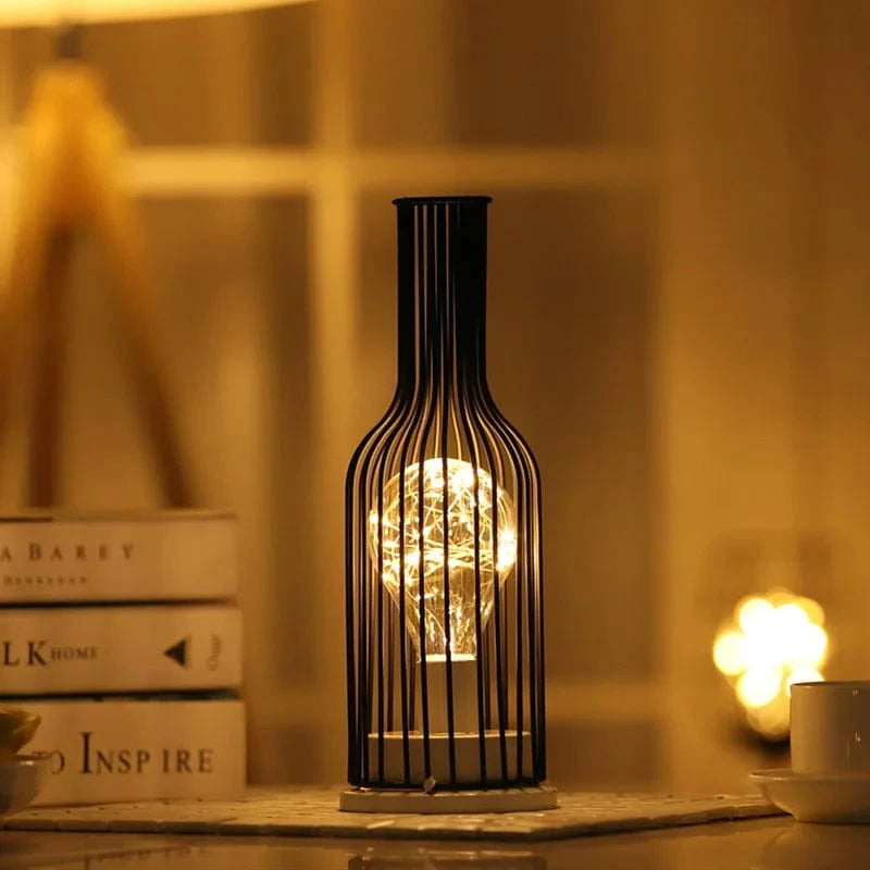Battery Operated Iron Wire Cage LED Table Lamp