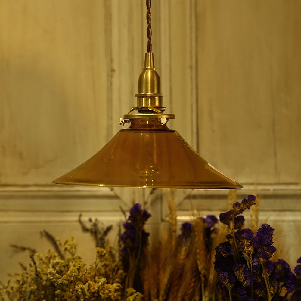 Vintage Amber Glass Pendant Light