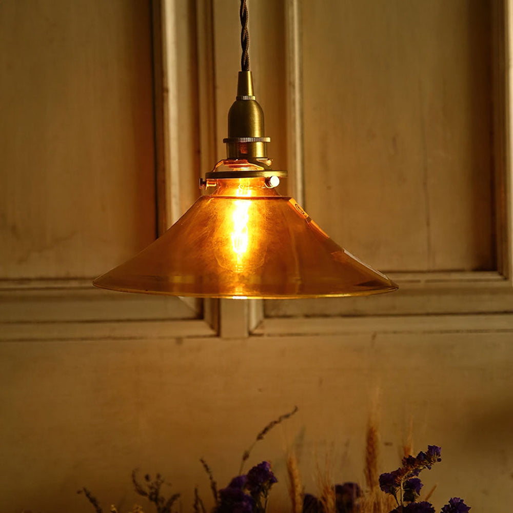 Vintage Amber Glass Pendant Light
