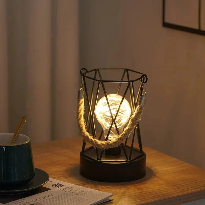 Battery Operated Iron Wire Cage LED Table Lamp