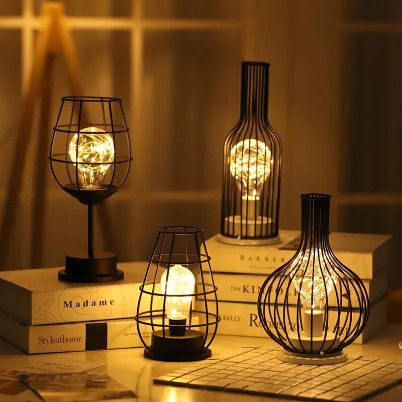Battery Operated Iron Wire Cage LED Table Lamp