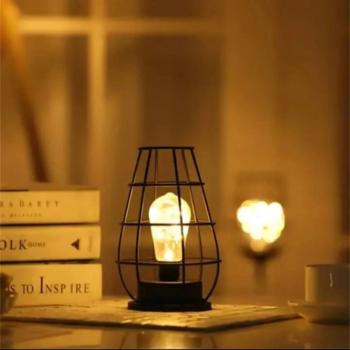 Battery Operated Iron Wire Cage LED Table Lamp