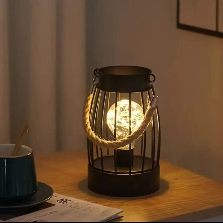 Battery Operated Iron Wire Cage LED Table Lamp