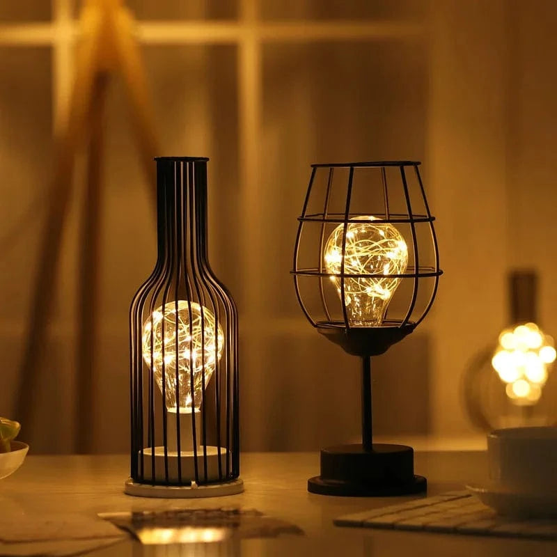 Battery Operated Iron Wire Cage LED Table Lamp