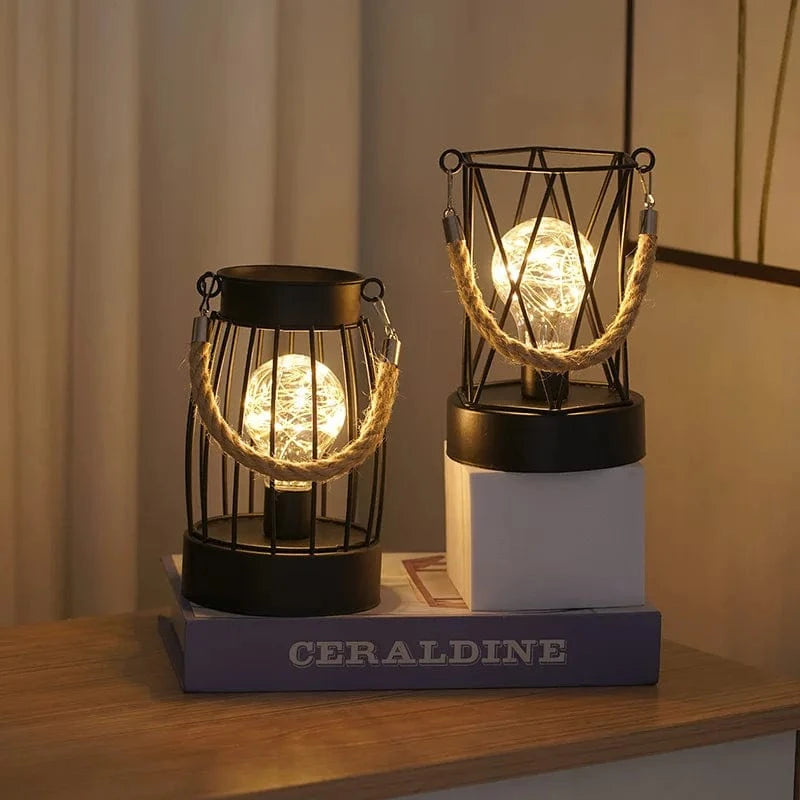 Battery Operated Iron Wire Cage LED Table Lamp