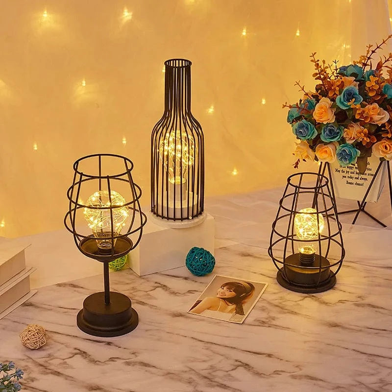 Battery Operated Iron Wire Cage LED Table Lamp