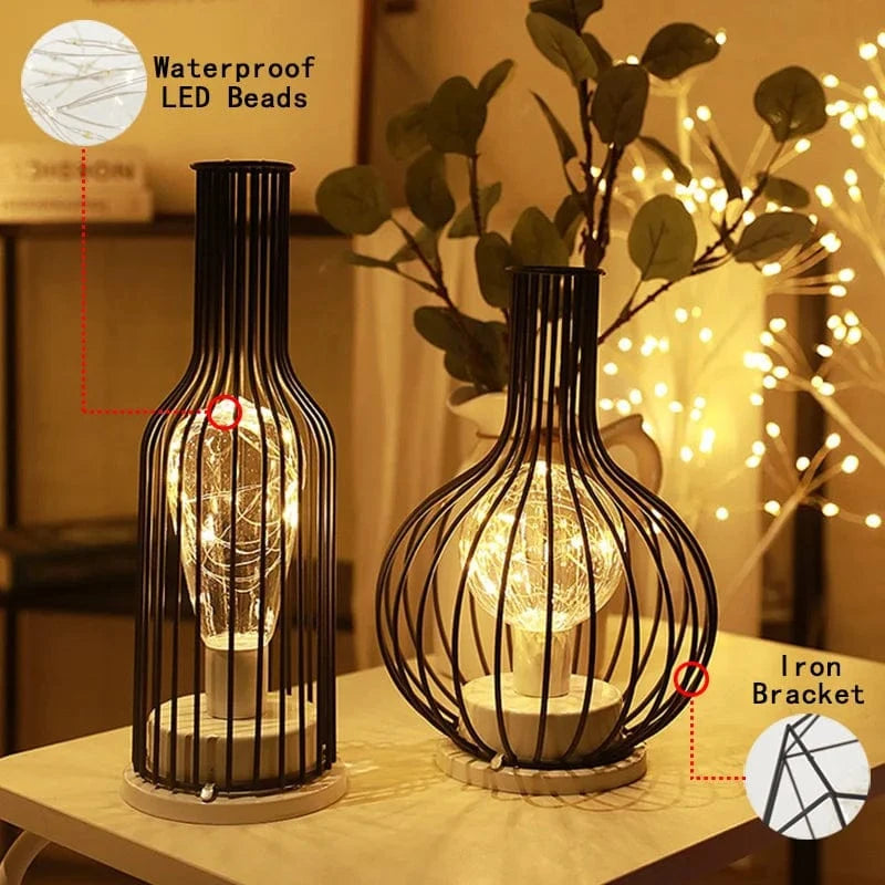 Battery Operated Iron Wire Cage LED Table Lamp