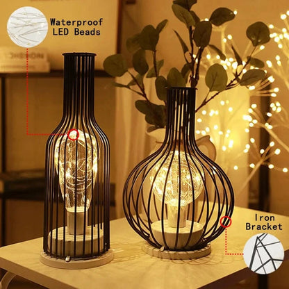 Battery Operated Iron Wire Cage LED Table Lamp