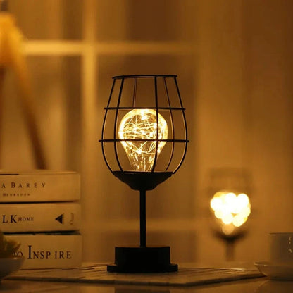 Battery Operated Iron Wire Cage LED Table Lamp