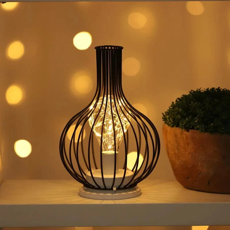 Battery Operated Iron Wire Cage LED Table Lamp