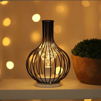 Battery Operated Iron Wire Cage LED Table Lamp