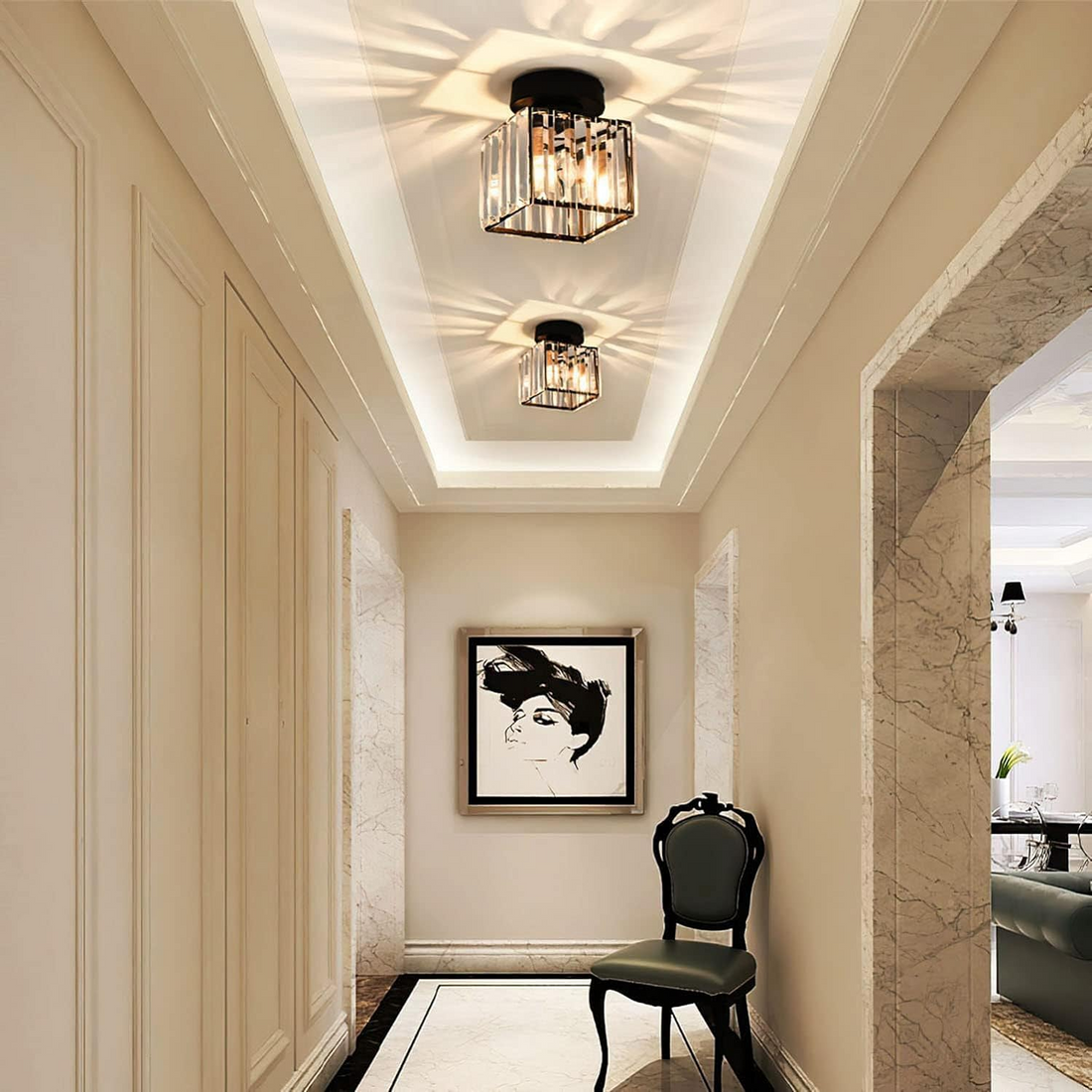 Crystal Semi Flush Mount Ceiling Light