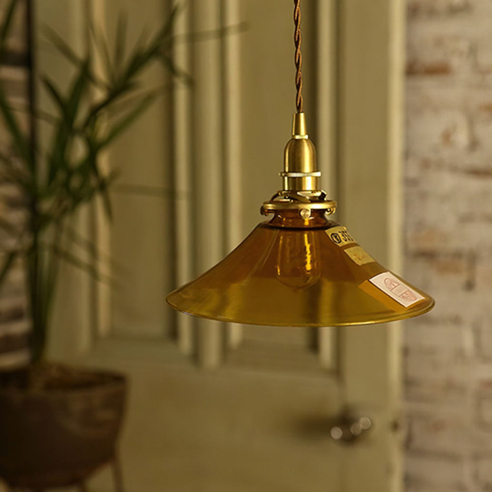 Vintage Amber Glass Pendant Light