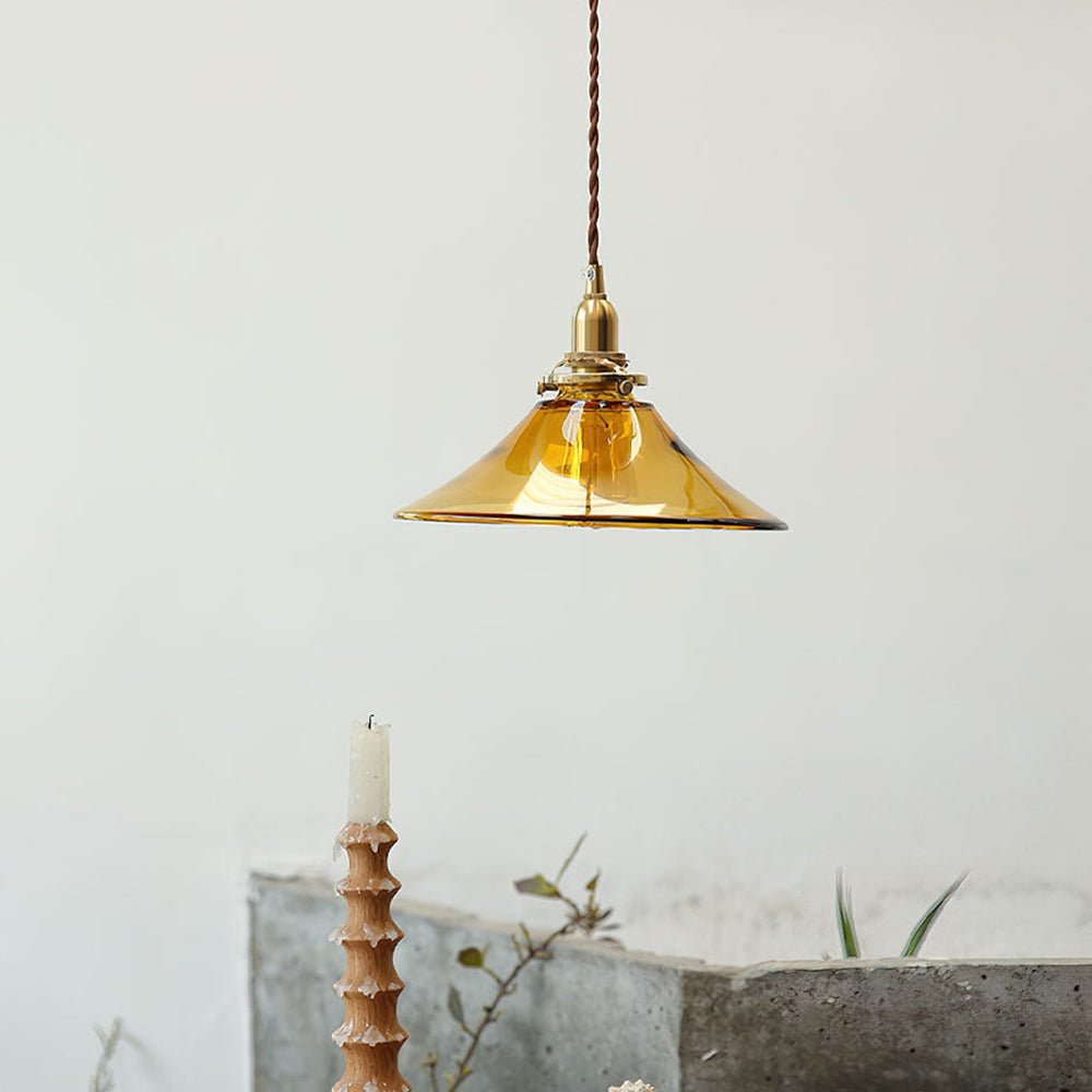 Vintage Amber Glass Pendant Light