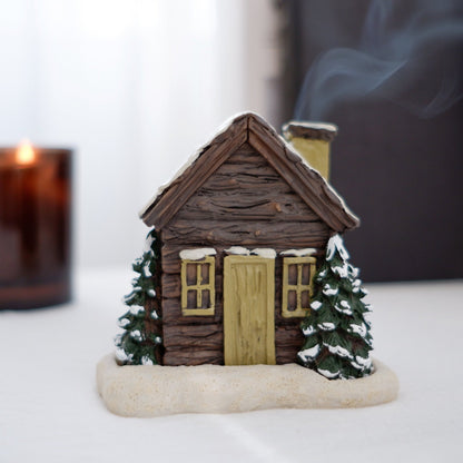 Snowy Log Cabin Incense Burner
